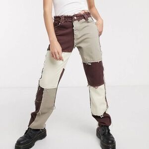 Jaded London Brown Patchwork Denim Boyfriend Jeans Sz 30
